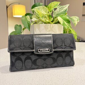 Coach Signature Canvas Trifold Wallet with Cheque Book